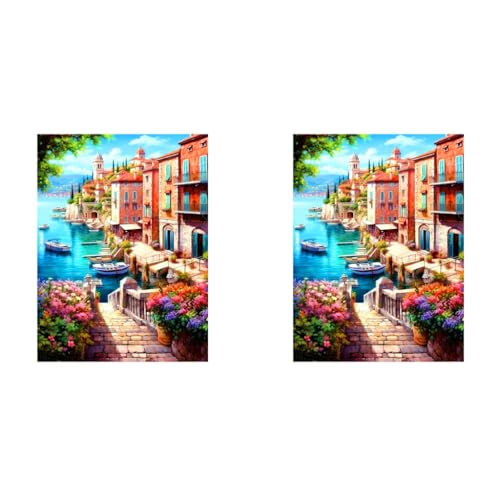 HASTHIP® Diamond Painting Kit 12x16 inch DIY Art Craft Lakeside Town Scenery Material for Home Wall Decor Gift with Tools and Accessories 2 PCS HASTHIP® Diamond Painting Kit 12x16 inch DIY Art Craft Lakeside Town Scenery Material for Home Wall Decor Gift with Tools and Accessories 2 PCS